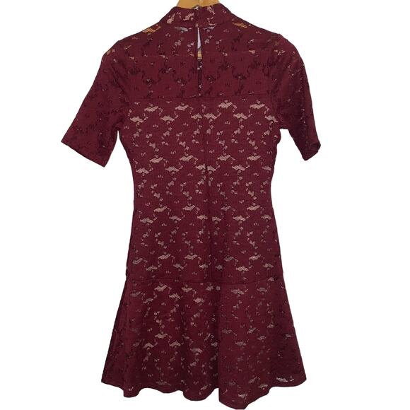 BCBG Max Azria Burgundy Lace Short Sleeve Mini Dress - Picture 6 of 7